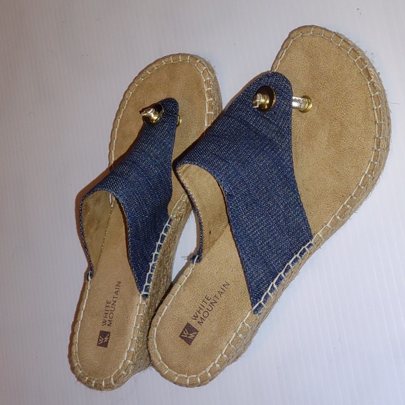 ๐ฃWHITE MOUNTAIN Beachball Wedge Sandals in Denim Blue Canvas - Picture 6 of 13